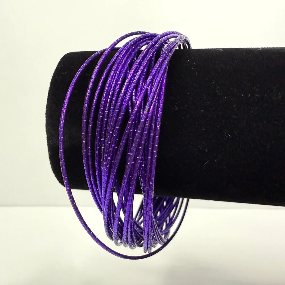 Purple Metallic Multi Link Bangle Bracelets Stackable Fashion Jewelry Size 7.5